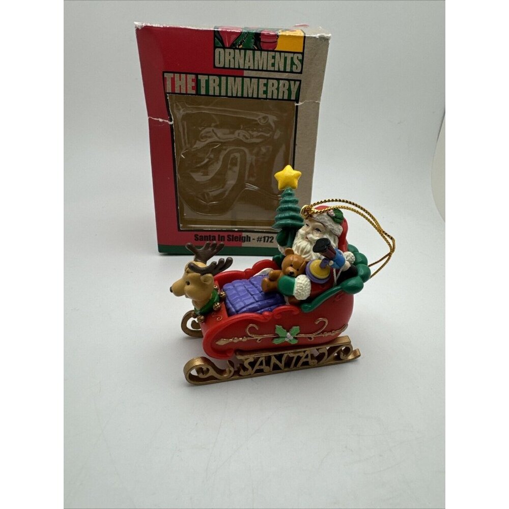 Trevco Collectable Santa Claus Sleigh Reindeer Noel Christmas Ornament 1999 BR